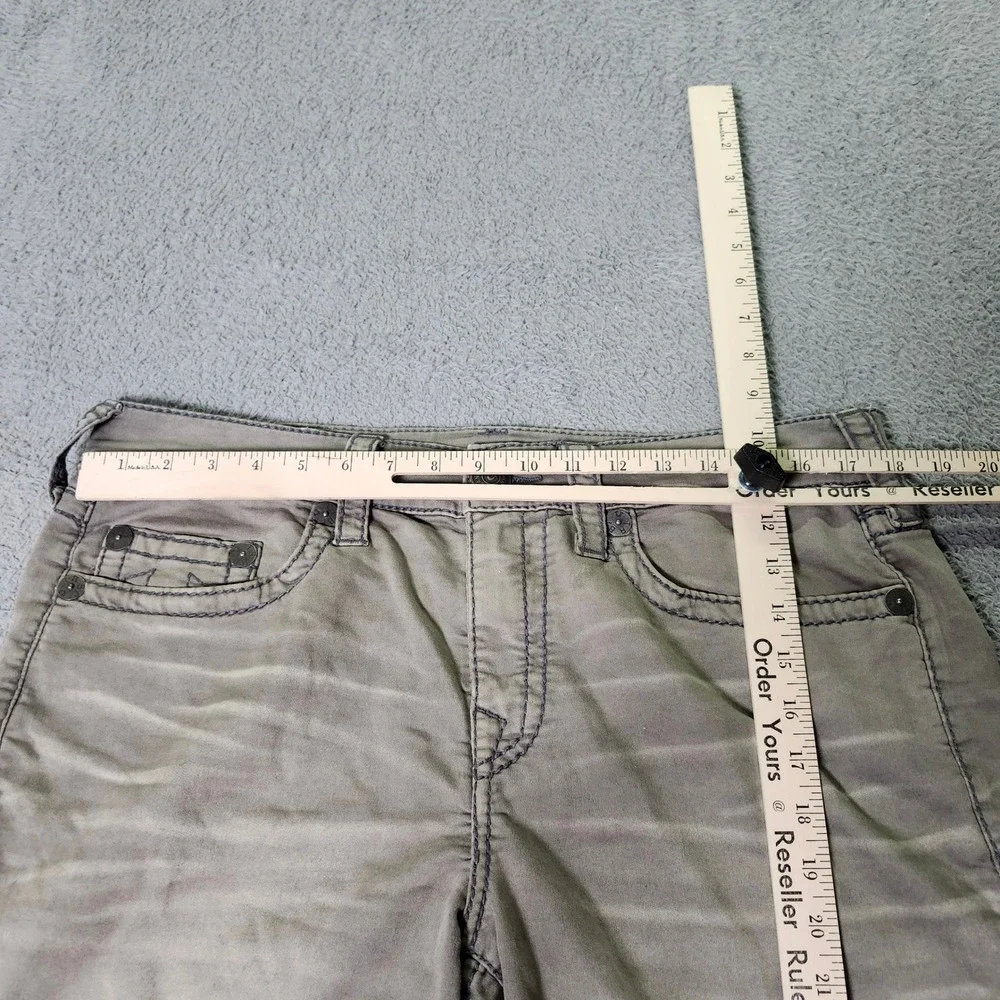 True Religion Mens 33 Denim Shorts Olive Green Raw Hem Contrast Distressed